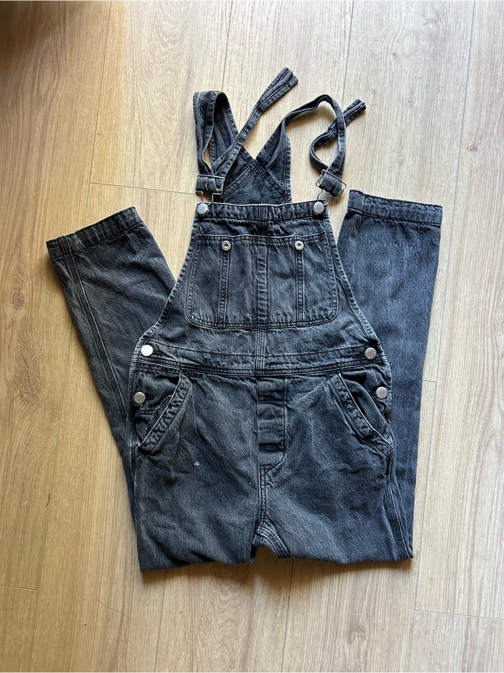 Free People Charcoal Black Denim straight leg Overalls